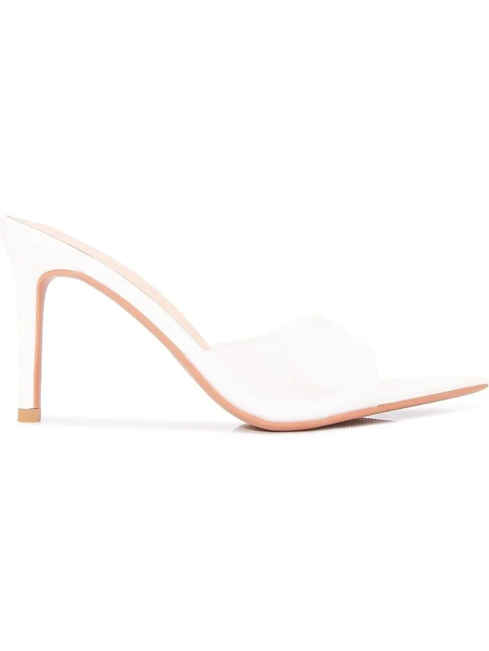 Women's White Clear Pointed Open Toe Stiletto Heel Slide Sandals Transparent